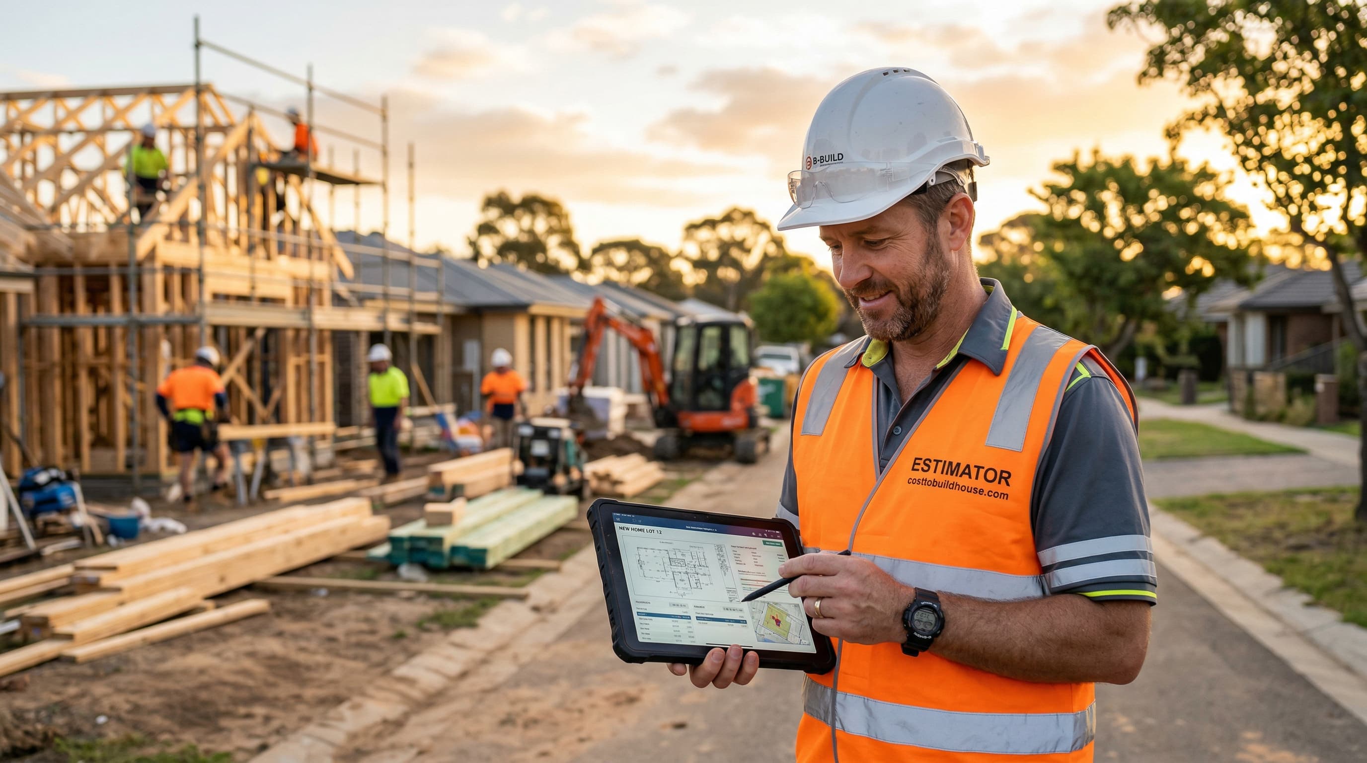 Professional construction cost estimator on site